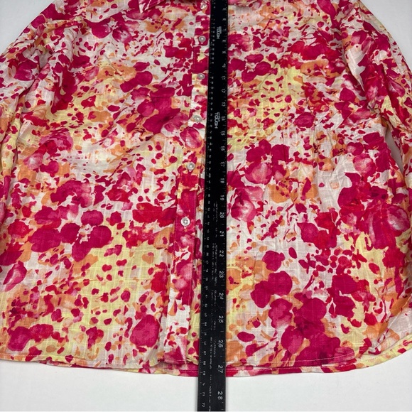 White Stag Women XXL Shirt Pink White Yellow Floral Long Sleeve Roll Tab Cotton - Picture 4 of 6